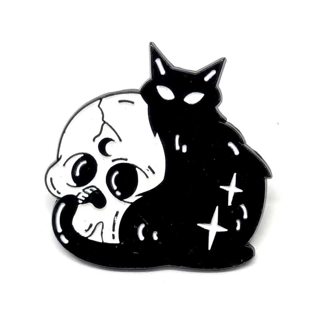 Black Cat & White Skull Pin
